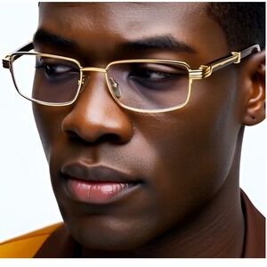 Gold Frame Glasses Wood Temple Handmade Designer Style Fashion Eyeglasses‎ Gafas